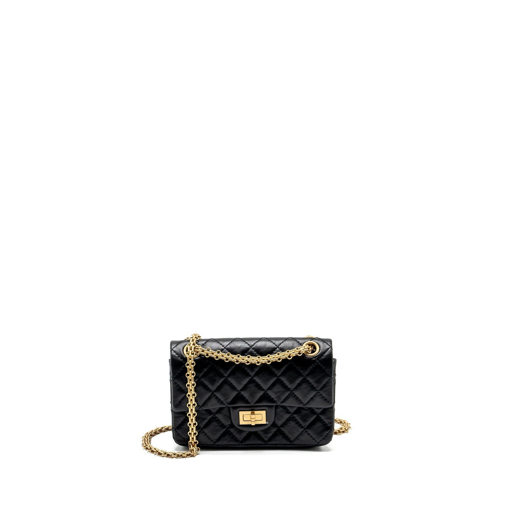 CHANEL MINI 2.55 REISSUE FLAP BAG AGED CALFSKIN BLACK GHW