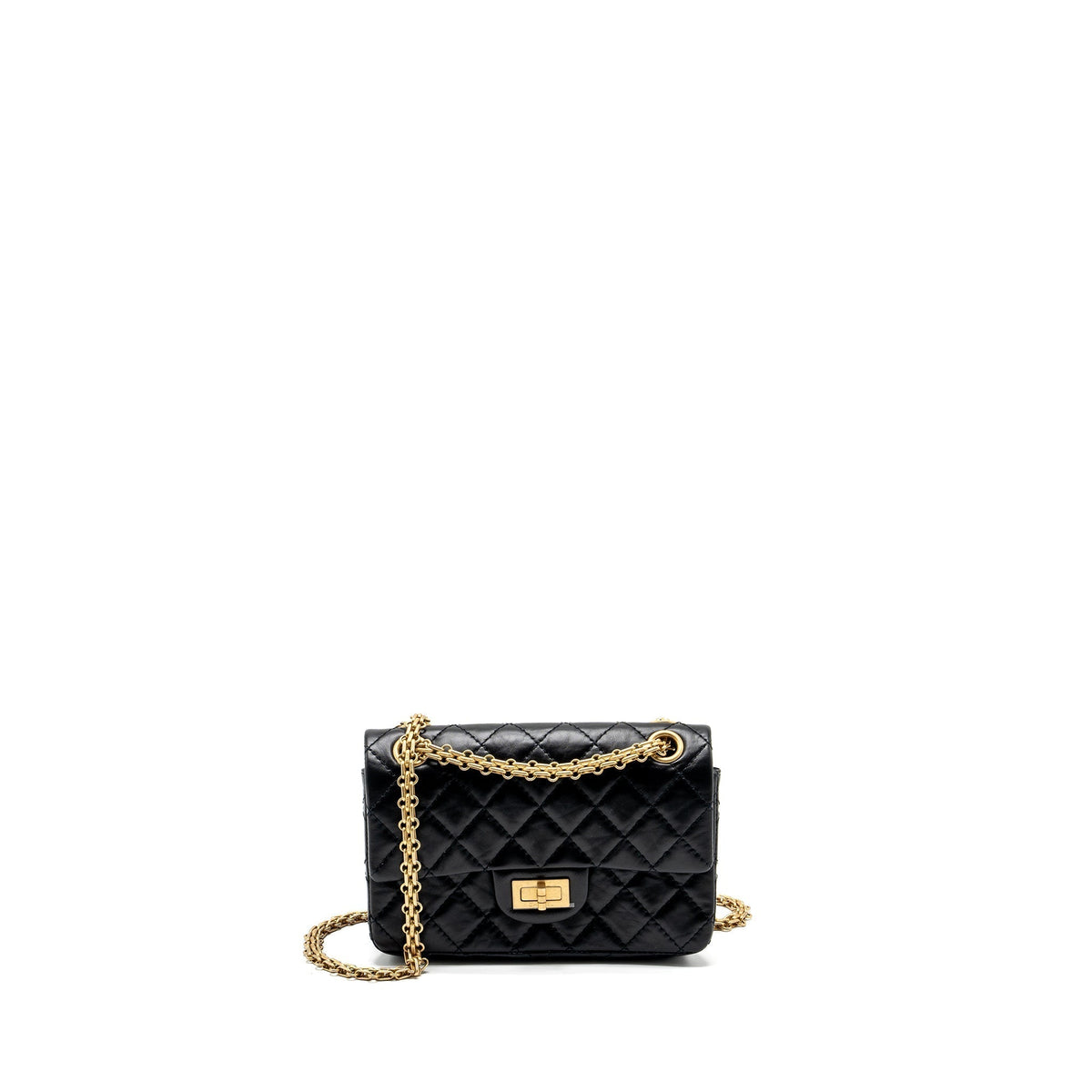 CHANEL MINI 2.55 REISSUE FLAP BAG AGED CALFSKIN BLACK GHW