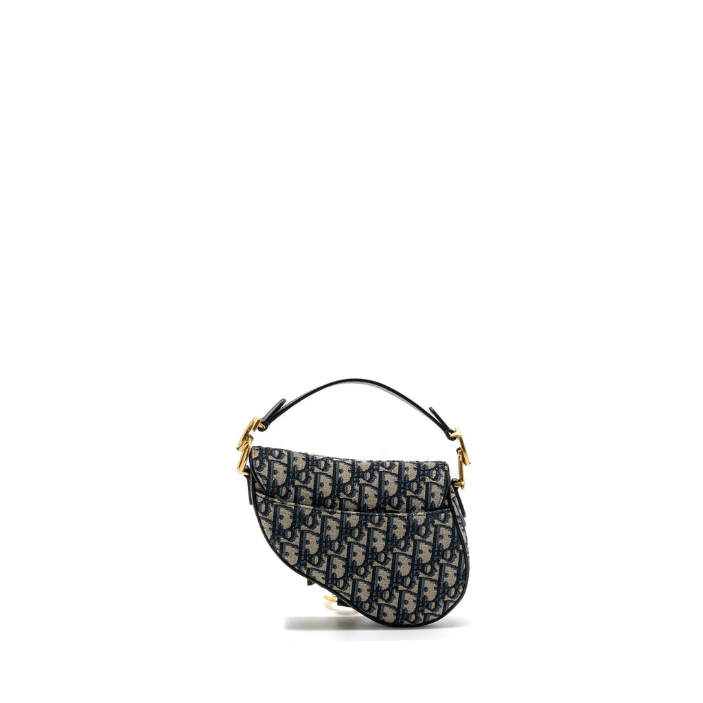 DIOR MINI SADDLE BAG BLUE OBLIQUE JACQUARD GHW