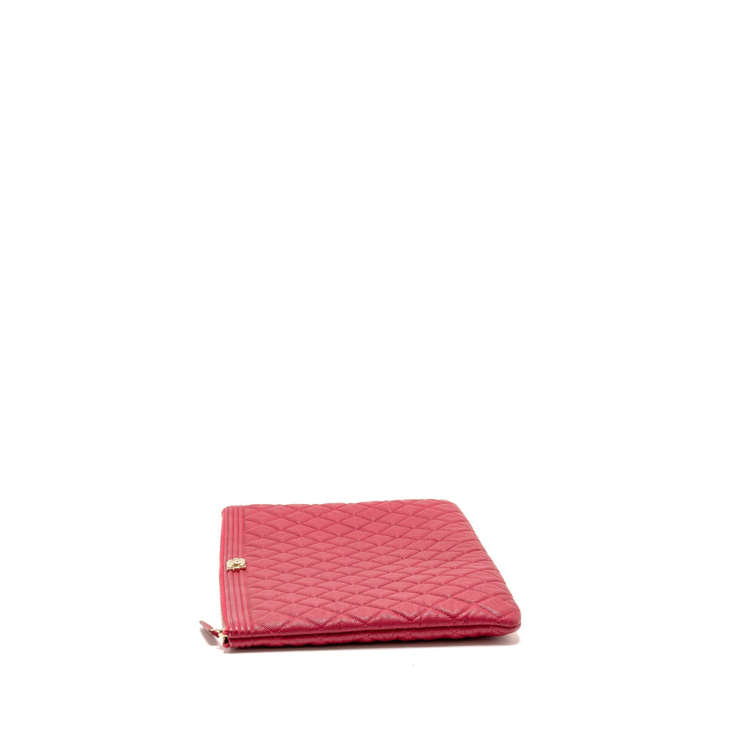 CHANEL LARGE BOY O CASE ZIP POUCH CAVIAR PINK LGHW