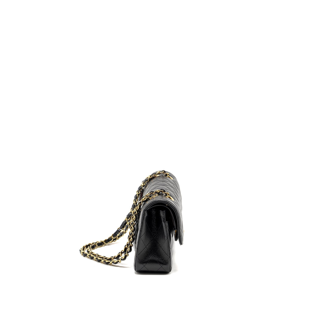 CHANEL SMALL CLASSIC DOUBLE FLAP BAG CAVIAR BLACK GHW (MICROCHIP)