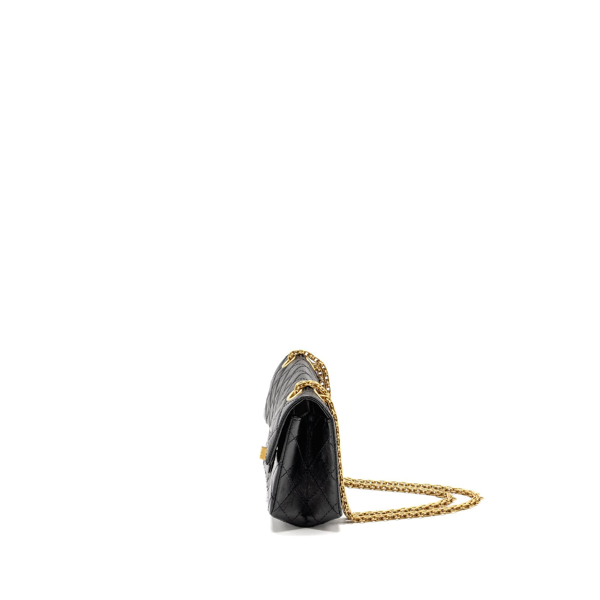 CHANEL MINI 2.55 REISSUE FLAP BAG AGED CALFSKIN BLACK BRUSHED GHW (MICROCHIP)