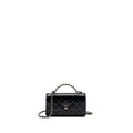 CHANEL CRYSTAL TOP HANDLE MINI FLAP BAG CALFSKIN BLACK WITH BLACK HARDWARE (MICROCHIP)
