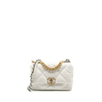 CHANEL SMALL 19 BAG SHINY GOATSKIN WHITE MULTICOLOURED HARDWARE