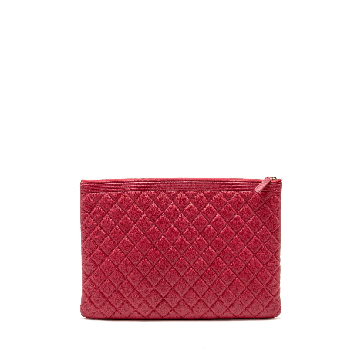 CHANEL LARGE BOY O CASE ZIP POUCH CAVIAR PINK LGHW