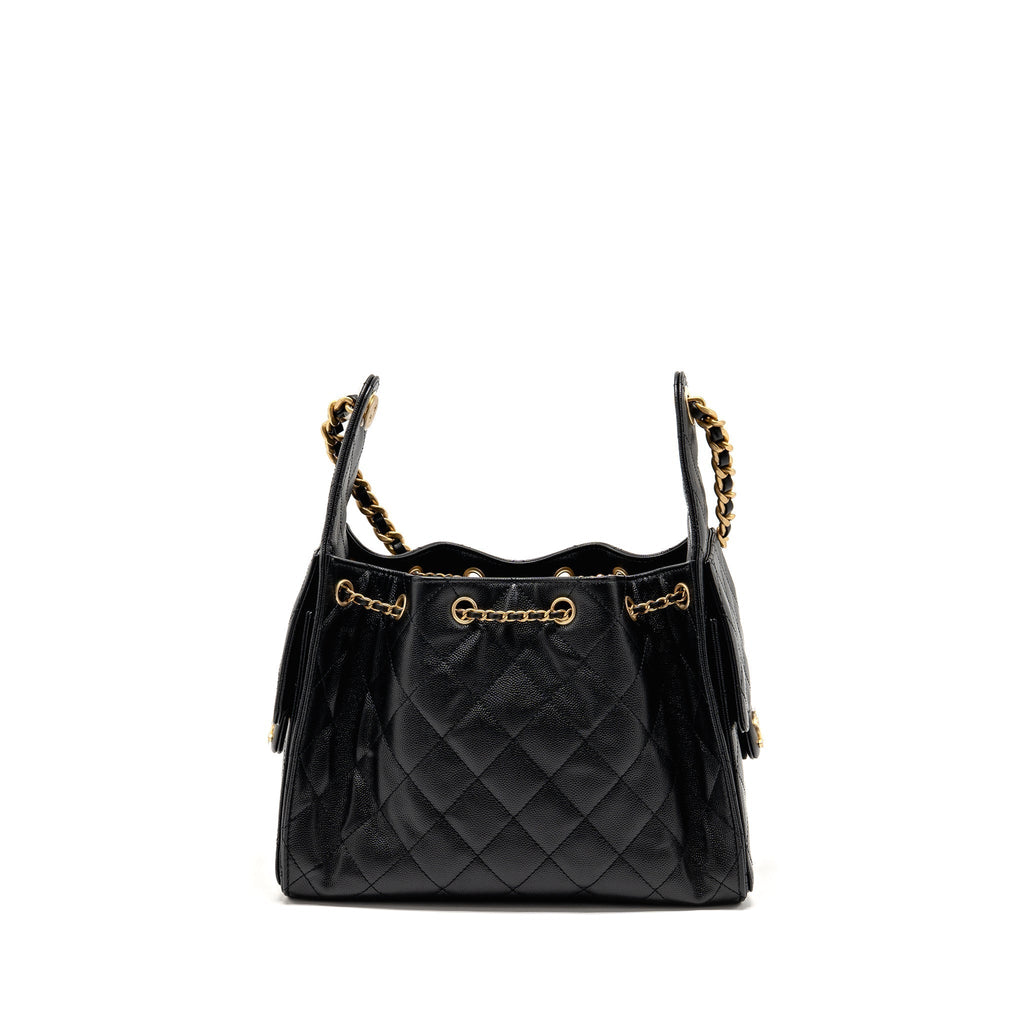 CHANEL SMALL 25 HANDBAG GRAINED CALFSKIN BLACK GHW (MICROCHIP)