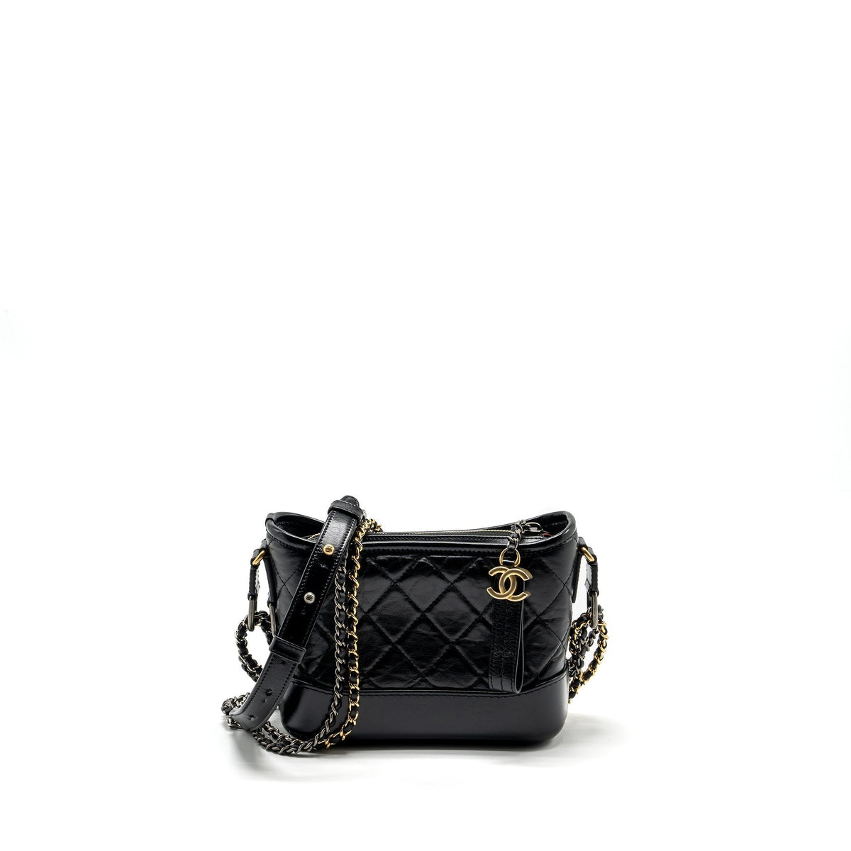 CHANEL SMALL GABRIELLE HOBO BAG AGED CALFSKIN BLACK MULTICOLOUR HARDWARE