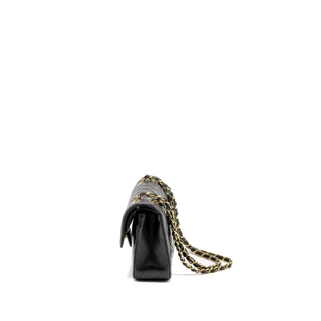 CHANEL SMALL CLASSIC DOUBLE FLAP BAG CAVIAR BLACK GHW (MICROCHIP)