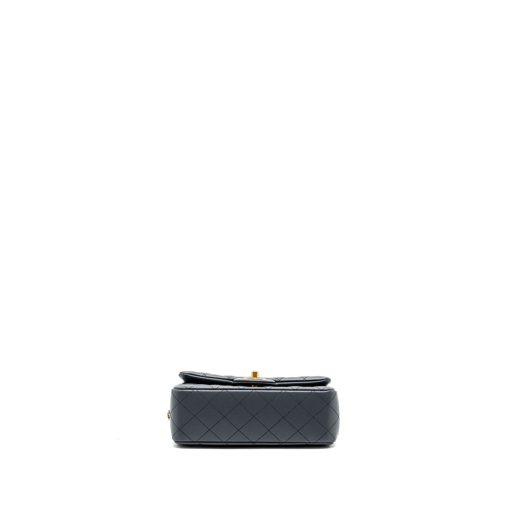 CHANEL PEARL CRUSH MINI RECTANGULAR FLAP BAG LAMBSKIN DARK GREY GHW (MICROCHIP)