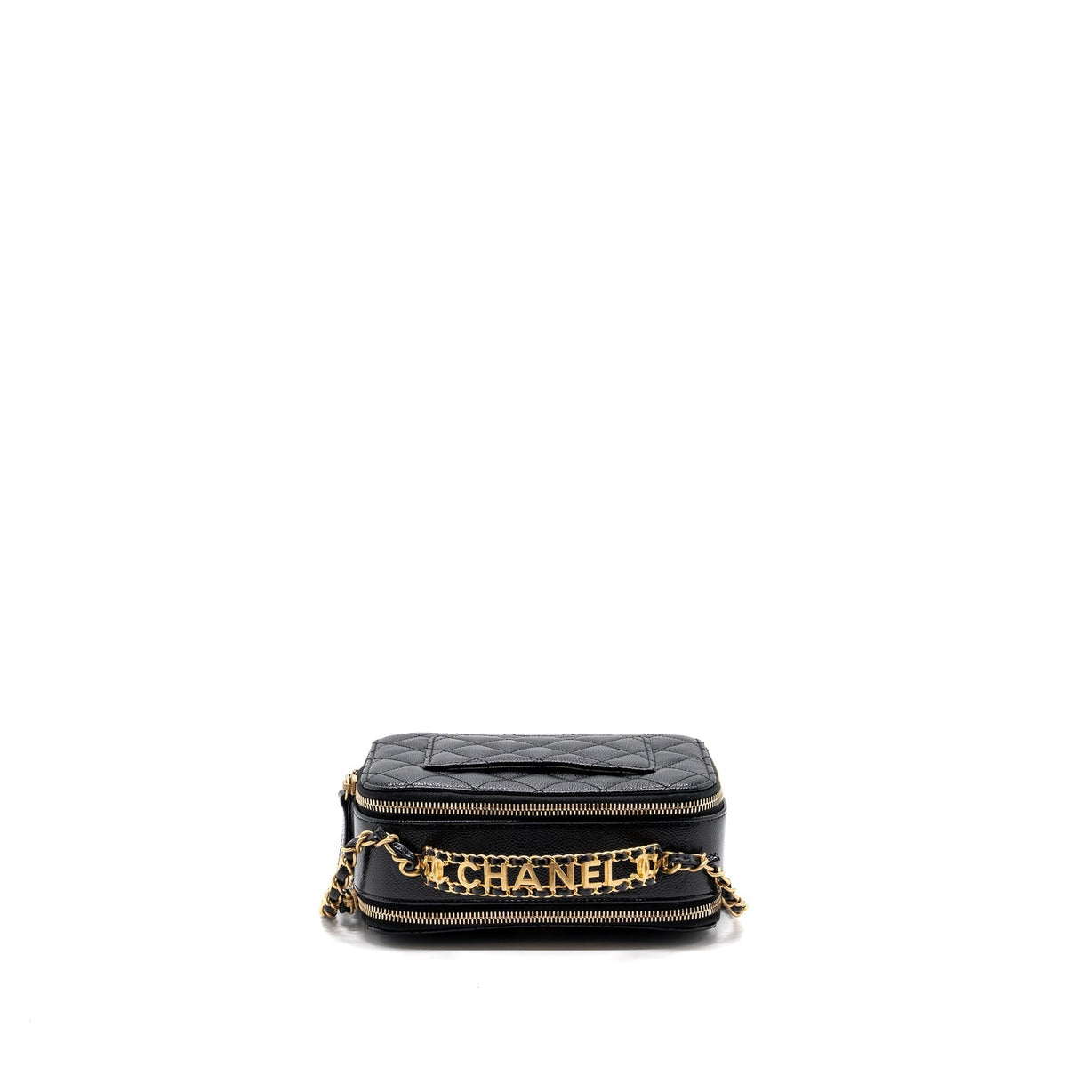 CHANEL LETTER TOP HANDLE SMALL VANITY CASE CAVIAR BLACK BRUSHED GHW(MICROCHIP)