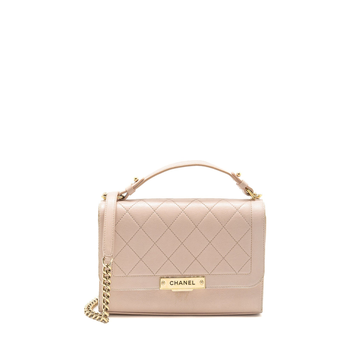 Chanel Top Handle Label Click Flap Bag Grained Calfskin Light Pink LGHW