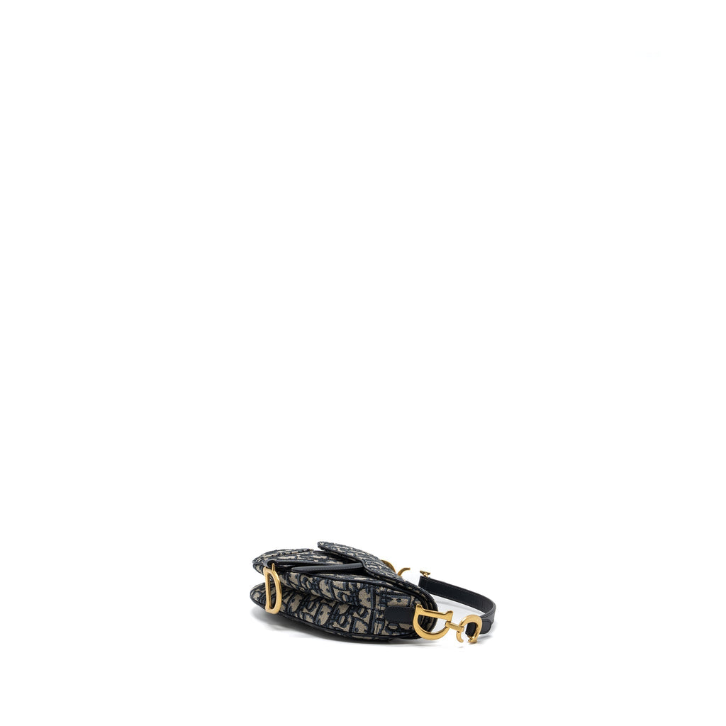 DIOR MINI SADDLE BAG BLUE OBLIQUE JACQUARD GHW