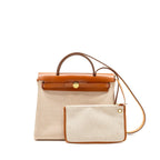 HERMES HERBAG 31 ZIP BAG CANVAS/VACHE HUNTER ECRU-BEIGE/FAUVE GHW