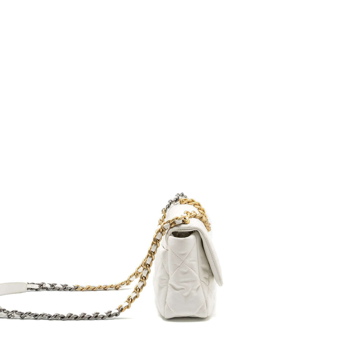 CHANEL SMALL 19 BAG SHINY GOATSKIN WHITE MULTICOLOURED HARDWARE