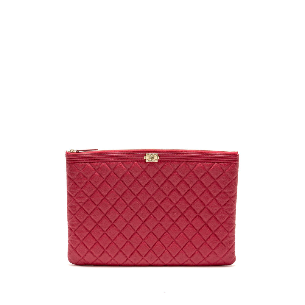 CHANEL LARGE BOY O CASE ZIP POUCH CAVIAR PINK LGHW