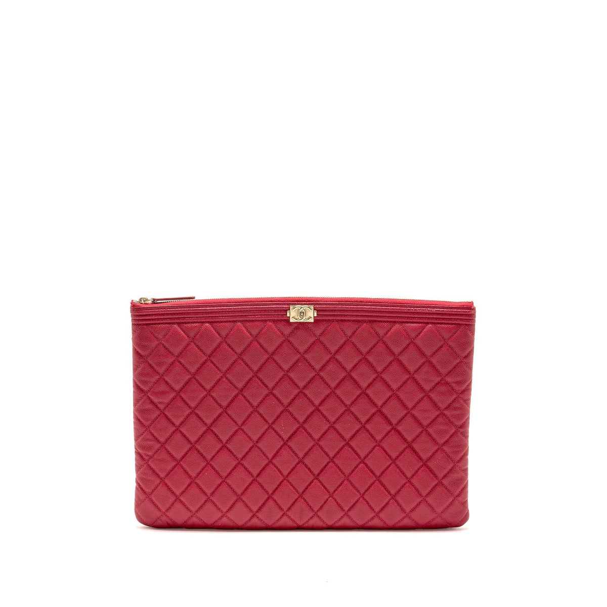 CHANEL LARGE BOY O CASE ZIP POUCH CAVIAR PINK LGHW