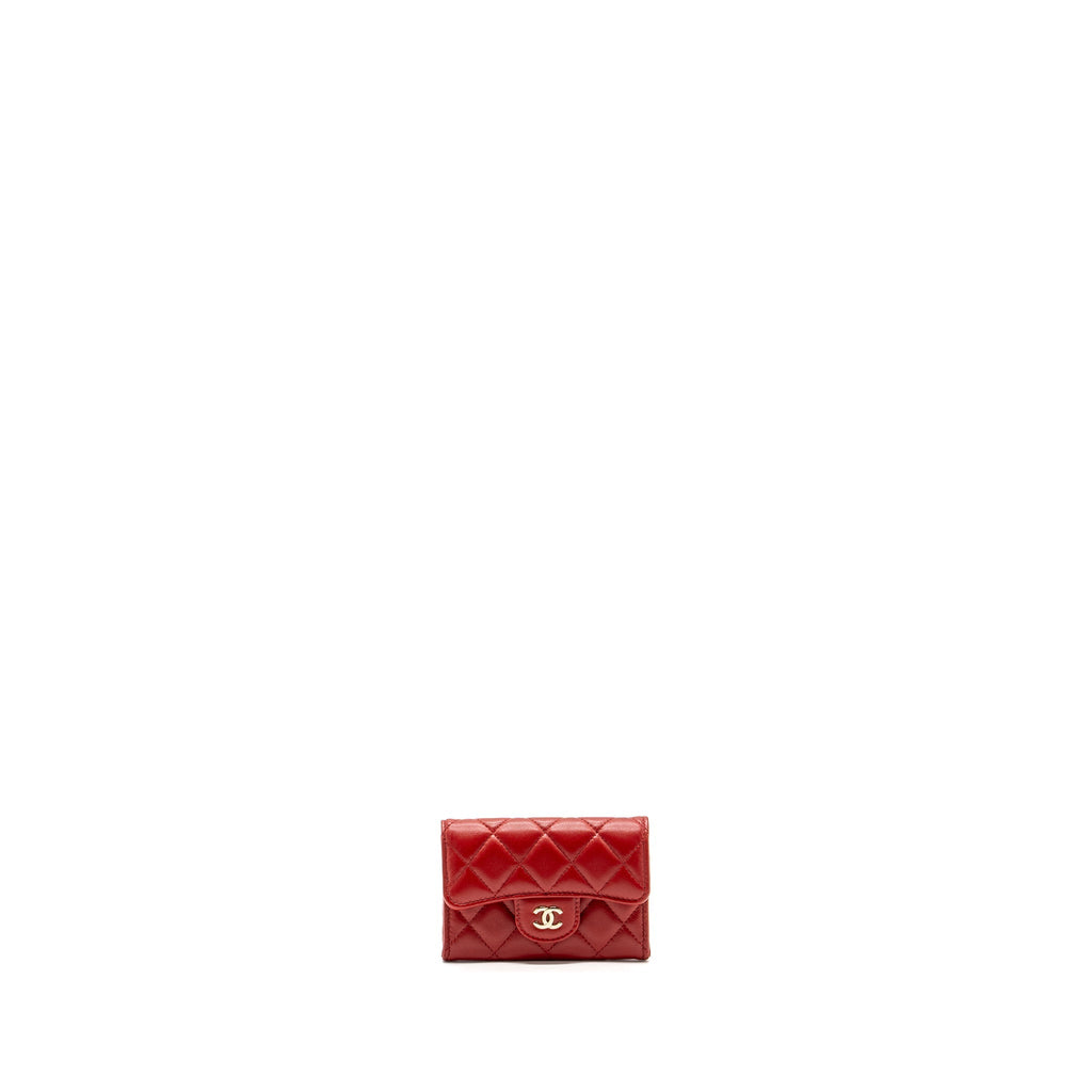 CHANEL FLAP CARD HOLDER LAMBSKIN RED SHW