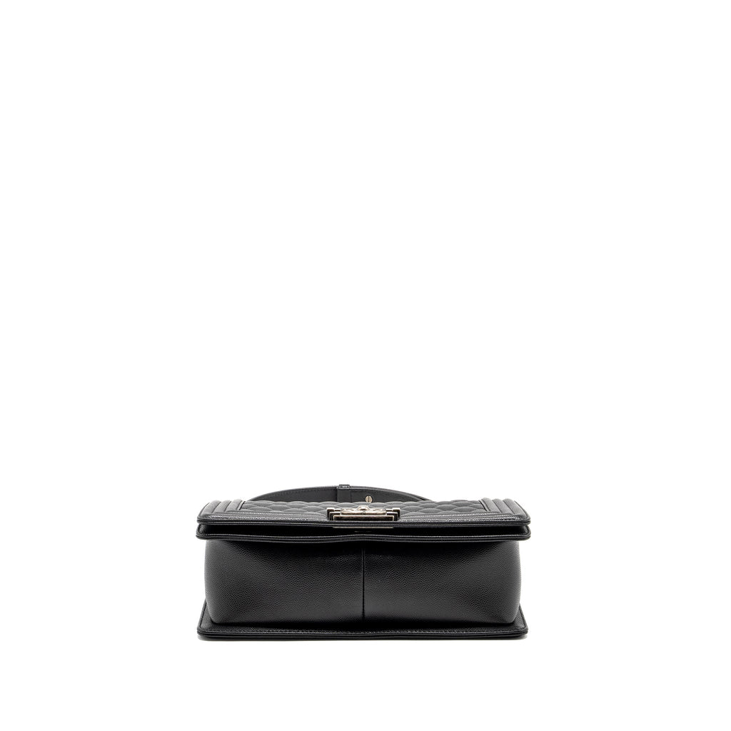 CHANEL MEDIUM BOY BAG CAVIAR BLACK RUTHENIUM SILVER HARDWARE (MICROCHIP)