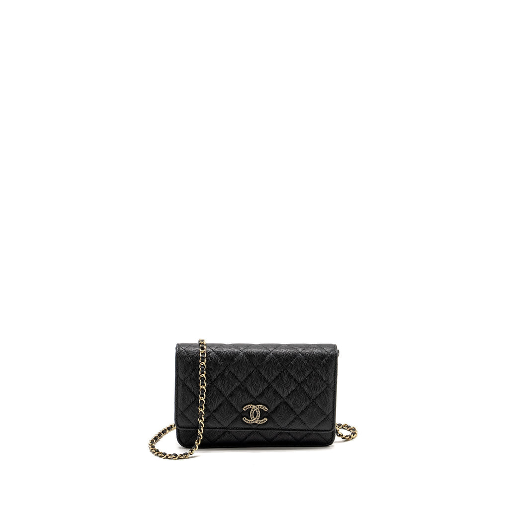 CHANEL DETAILED CC LOGO WALLET ON CHAIN CAVIAR CAVIAR BLACK GHW (MICROCHIP)
