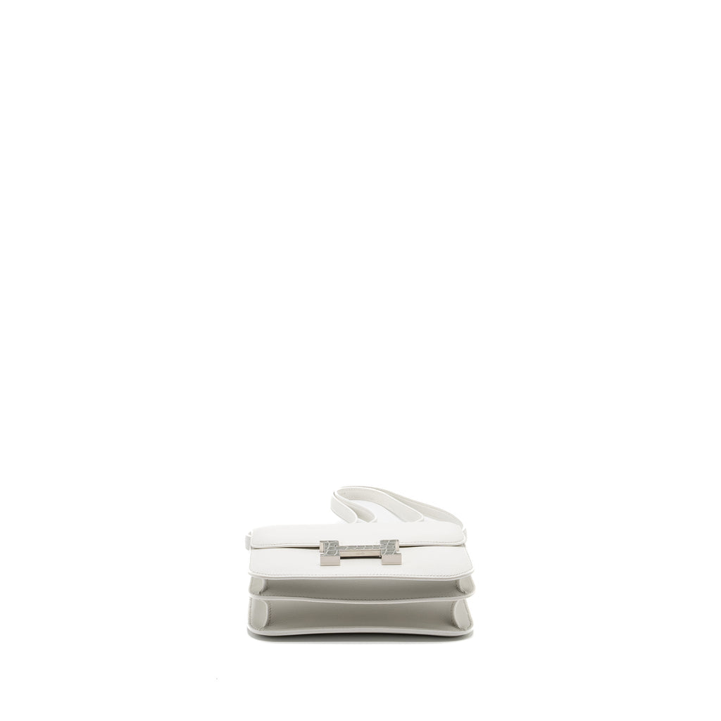 Hermes Mini Constance Evercolor/Alligator Mississippiensis Lisse Buckle New White / Gris Ciment SHW