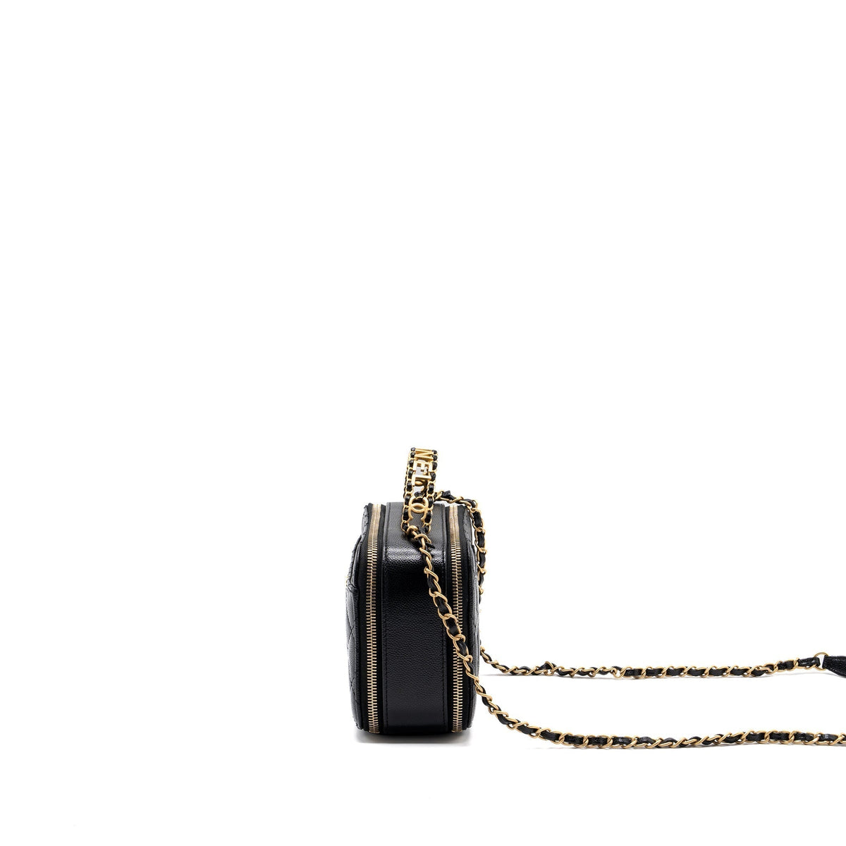 CHANEL LETTER TOP HANDLE SMALL VANITY CASE CAVIAR BLACK BRUSHED GHW(MICROCHIP)