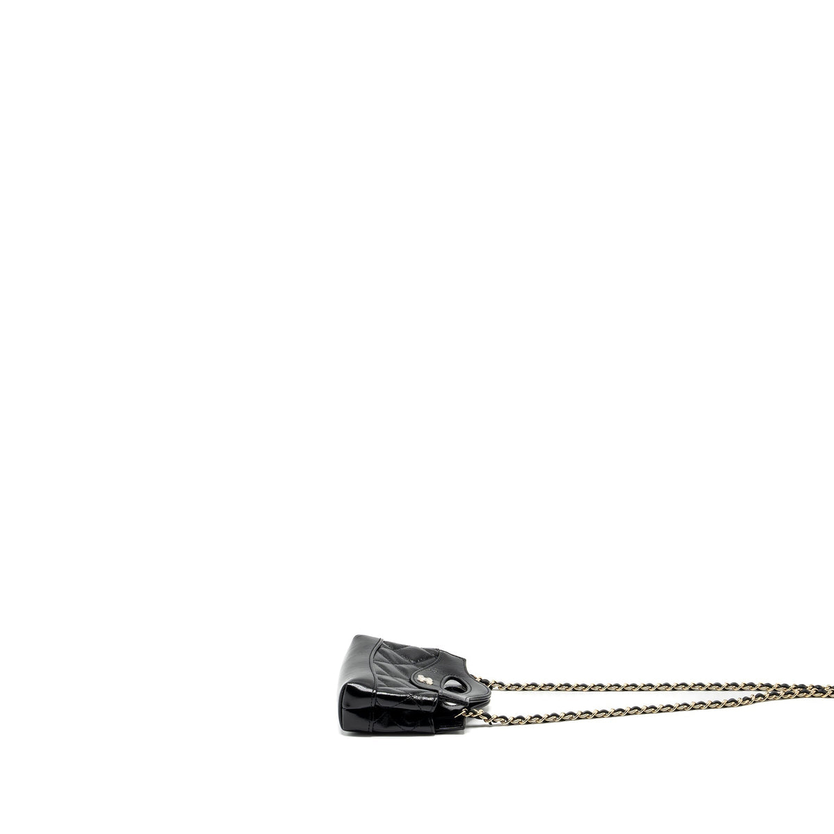 CHANEL 24S 31 NANO CLUTCH WITH CHAIN SHINY LAMBSKIN BLACK LGHW (MICROCHIP)