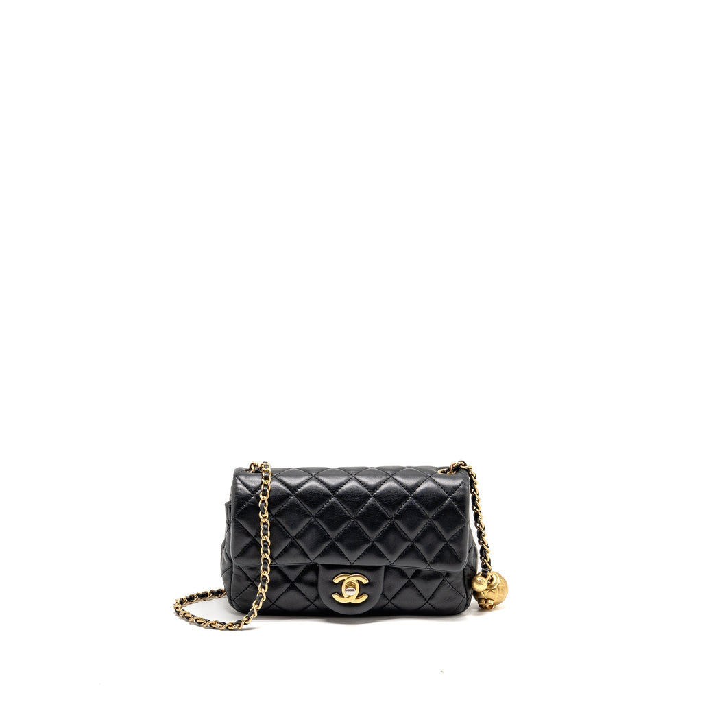 CHANEL PEARL CRUSH MINI RECTANGULAR FLAP BAG LAMBSKIN BLACK GHW