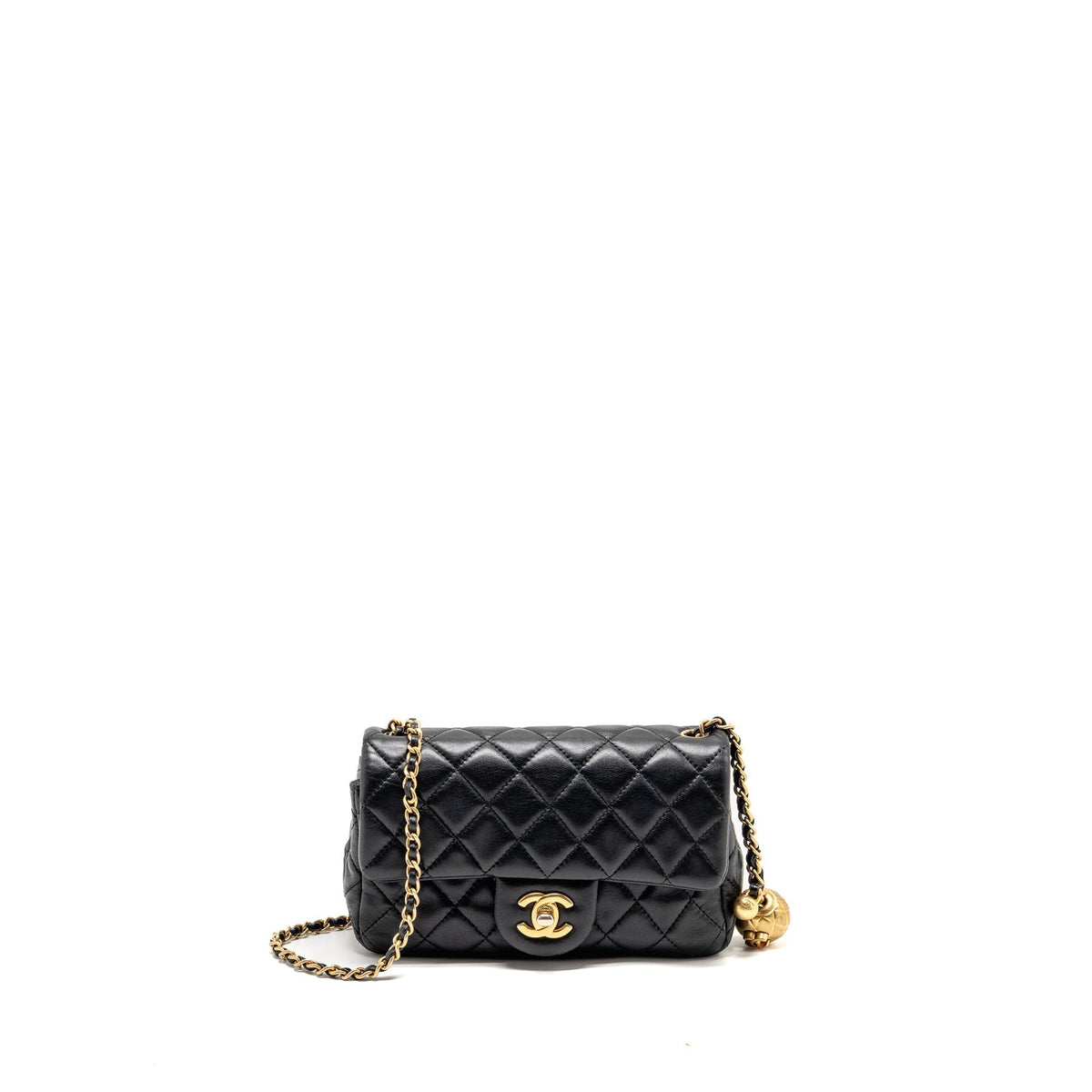 CHANEL PEARL CRUSH MINI RECTANGULAR FLAP BAG LAMBSKIN BLACK GHW