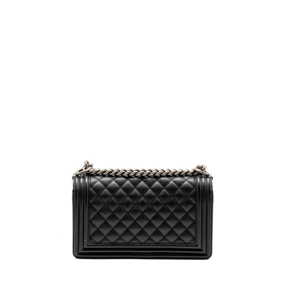 CHANEL MEDIUM BOY BAG CAVIAR BLACK RUTHENIUM SILVER HARDWARE (MICROCHIP)