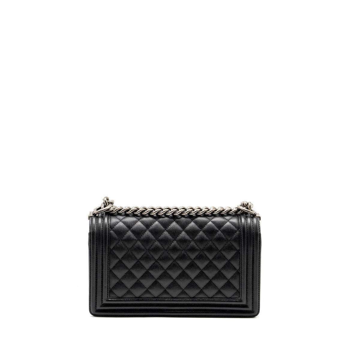 CHANEL MEDIUM BOY BAG CAVIAR BLACK RUTHENIUM SILVER HARDWARE (MICROCHIP)
