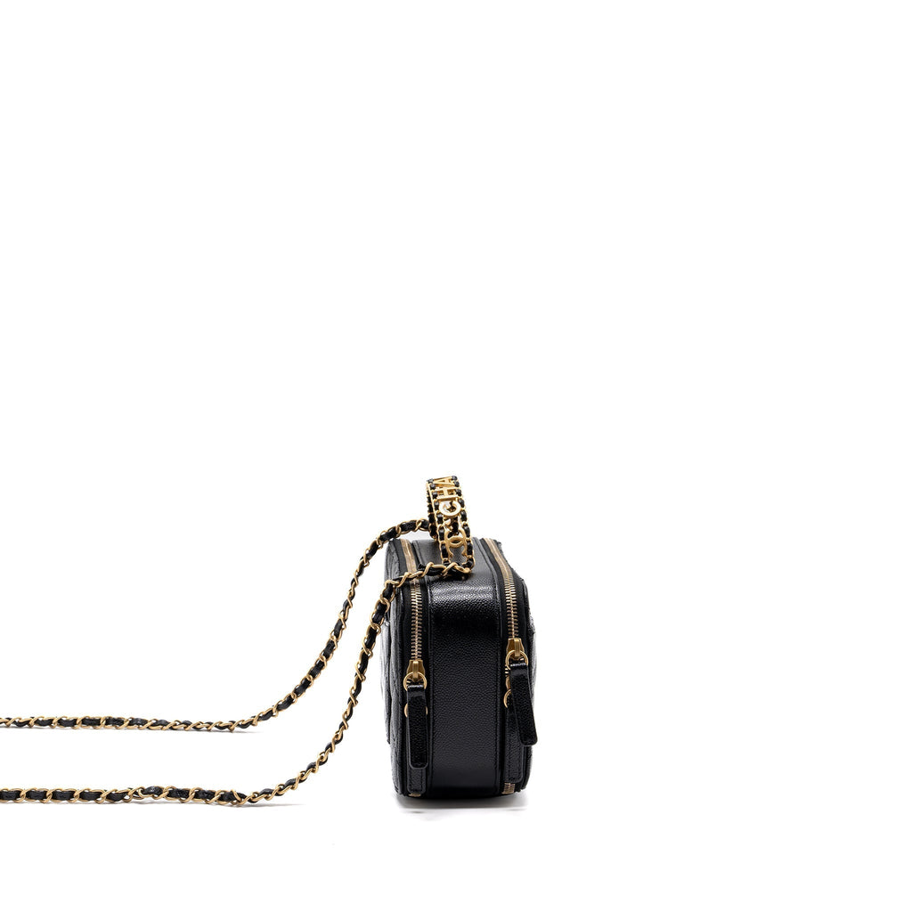 CHANEL LETTER TOP HANDLE SMALL VANITY CASE CAVIAR BLACK BRUSHED GHW(MICROCHIP)