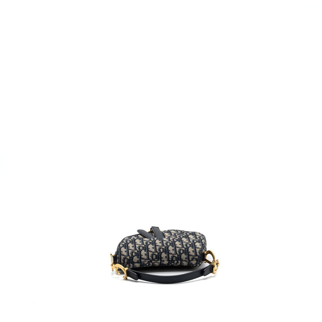 DIOR MINI SADDLE BAG BLUE OBLIQUE JACQUARD GHW