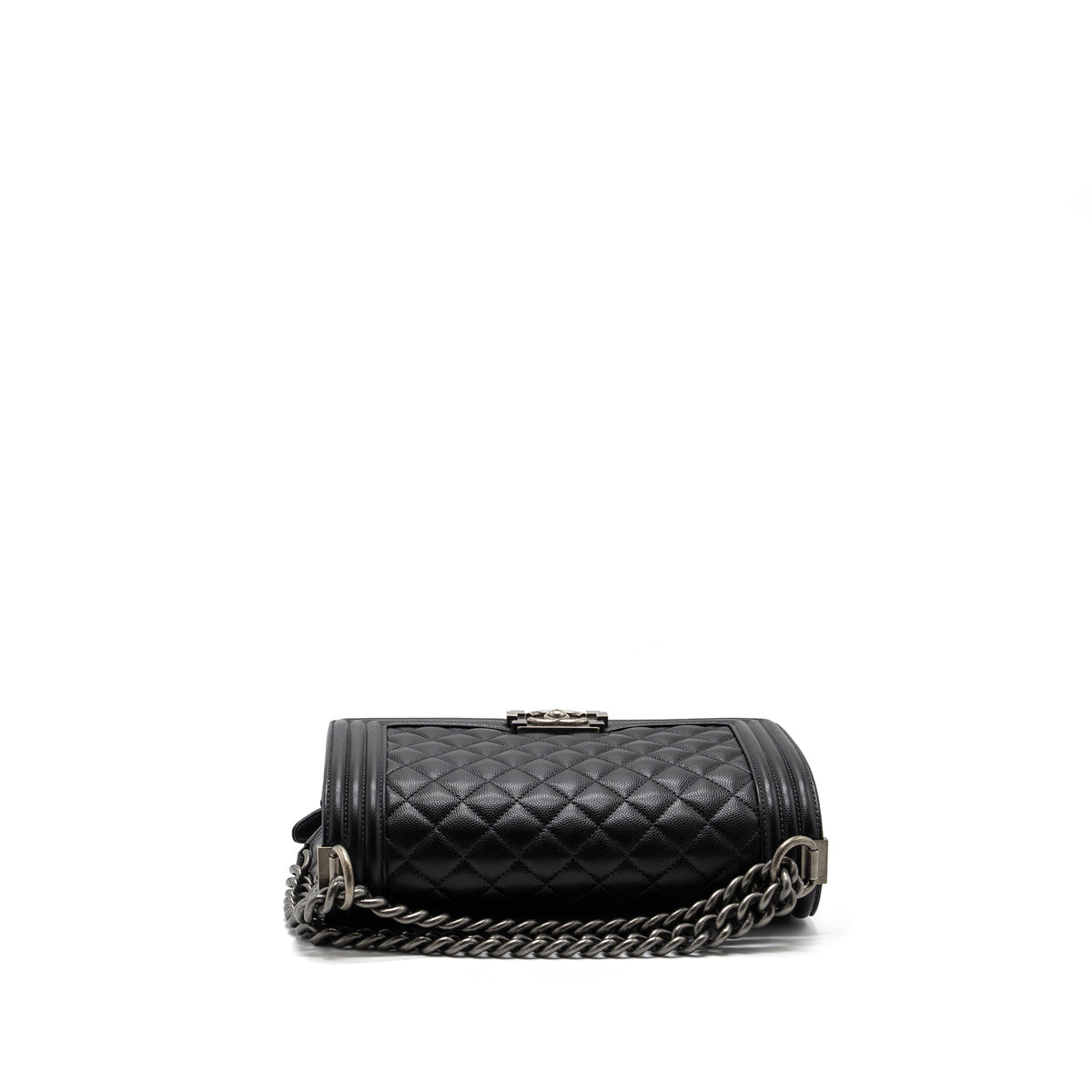 CHANEL MEDIUM BOY BAG CAVIAR BLACK RUTHENIUM SILVER HARDWARE(MICROCHIP)