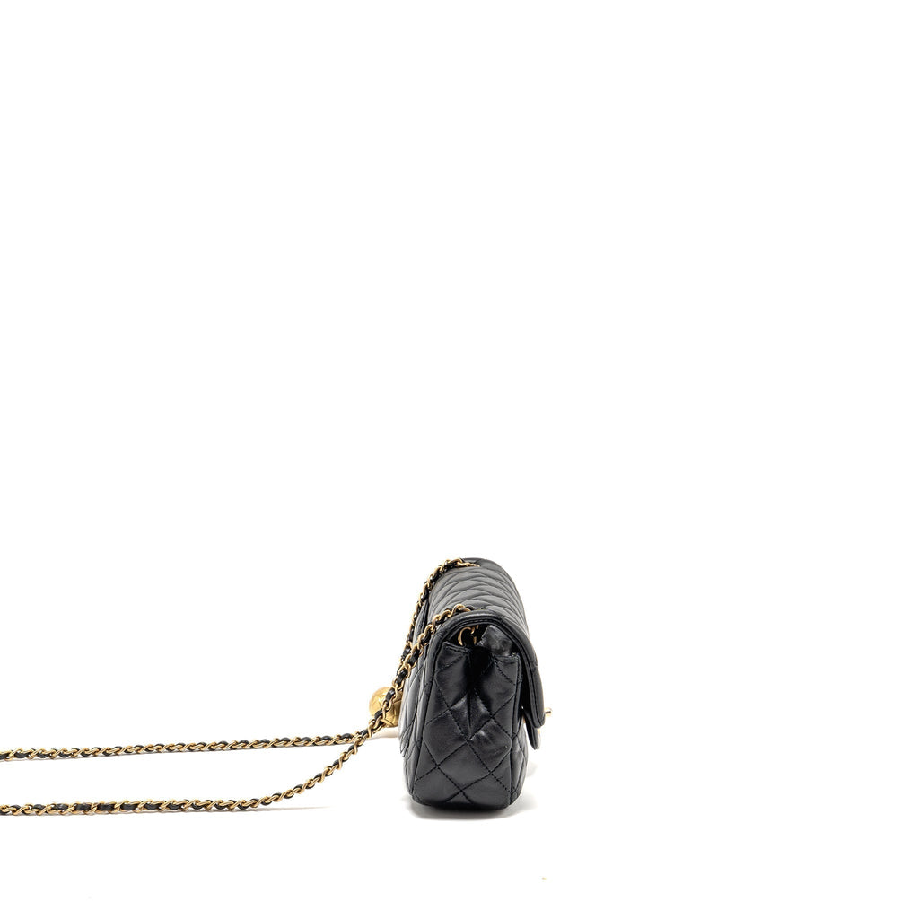 CHANEL PEARL CRUSH MINI RECTANGULAR FLAP BAG LAMBSKIN BLACK GHW