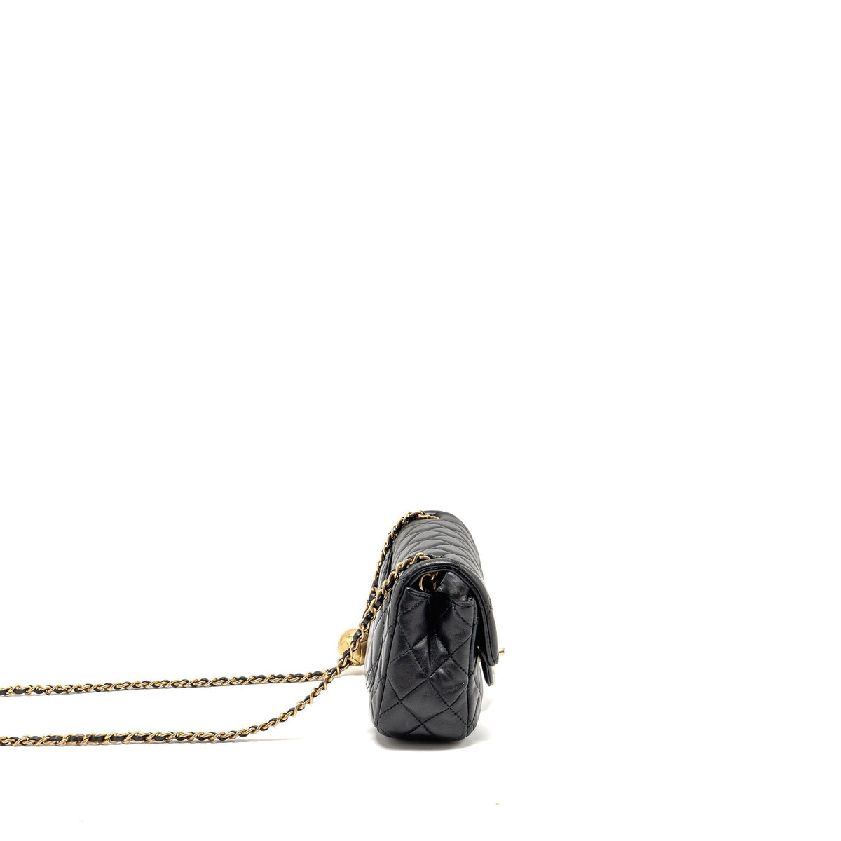 CHANEL PEARL CRUSH MINI RECTANGULAR FLAP BAG LAMBSKIN BLACK GHW