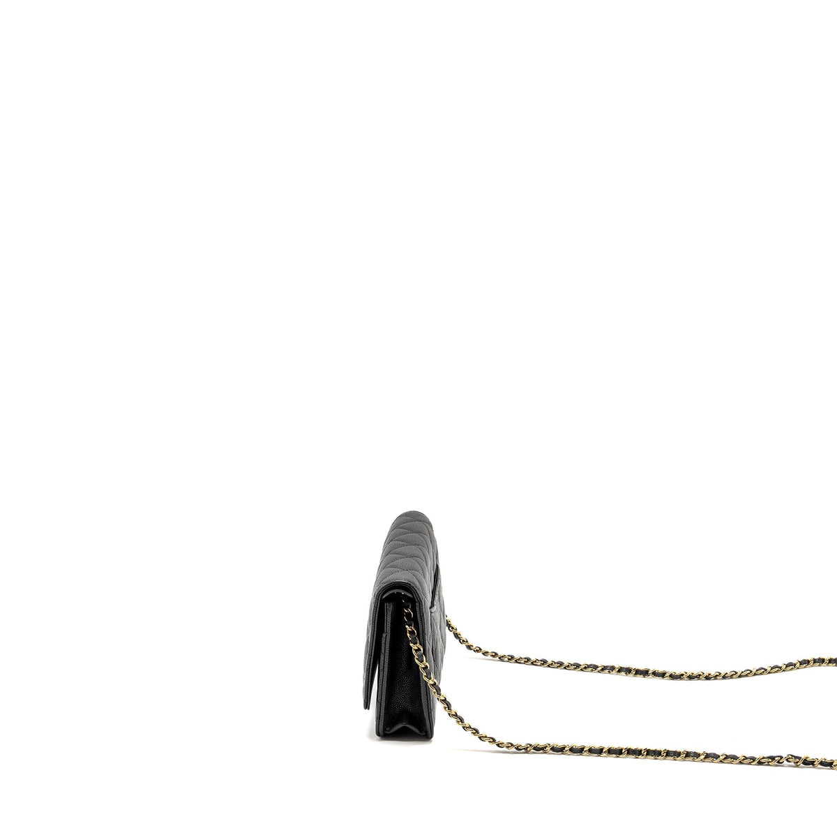 CHANEL DETAILED CC LOGO WALLET ON CHAIN CAVIAR CAVIAR BLACK GHW (MICROCHIP)