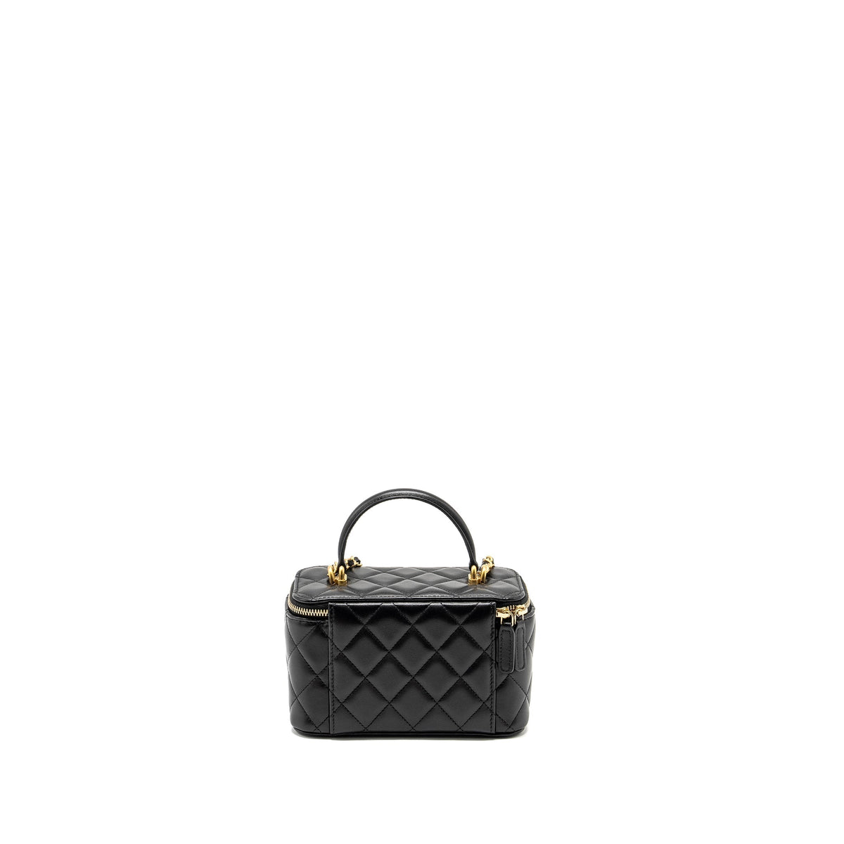 CHANEL TOP HANDLE LONG VANITY WITH CHAIN LAMBSKIN BLACK GHW