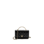 CHANEL PEARL DETAILED TOP HANDEL WALLET ON CHAIN LAMBSKIN BLACK LGHW (MICROCHIP)