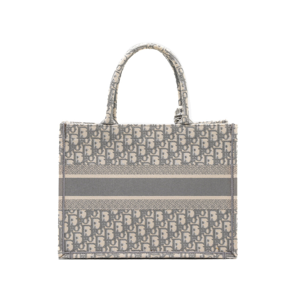 DIOR MEIDUM BOOK TOTE DIOR OBLIQUE EMBROIDERY CANVAS ECRU/GREY