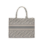 DIOR MEIDUM BOOK TOTE DIOR OBLIQUE EMBROIDERY CANVAS ECRU/GREY