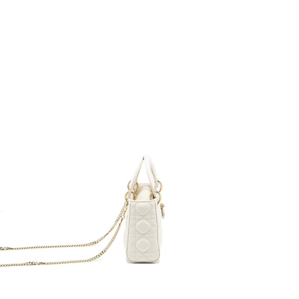 DIOR MINI LADY DIOR LAMBSKIN WHITE LGHW