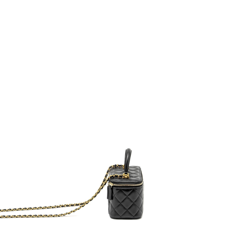 CHANEL TOP HANDLE LONG VANITY WITH CHAIN LAMBSKIN BLACK GHW