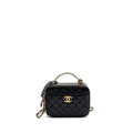 CHANEL LETTER TOP HANDLE SMALL VANITY CASE CAVIAR BLACK BRUSHED GHW(MICROCHIP)
