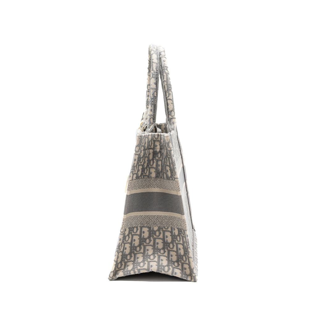 DIOR MEIDUM BOOK TOTE DIOR OBLIQUE EMBROIDERY CANVAS ECRU/GREY