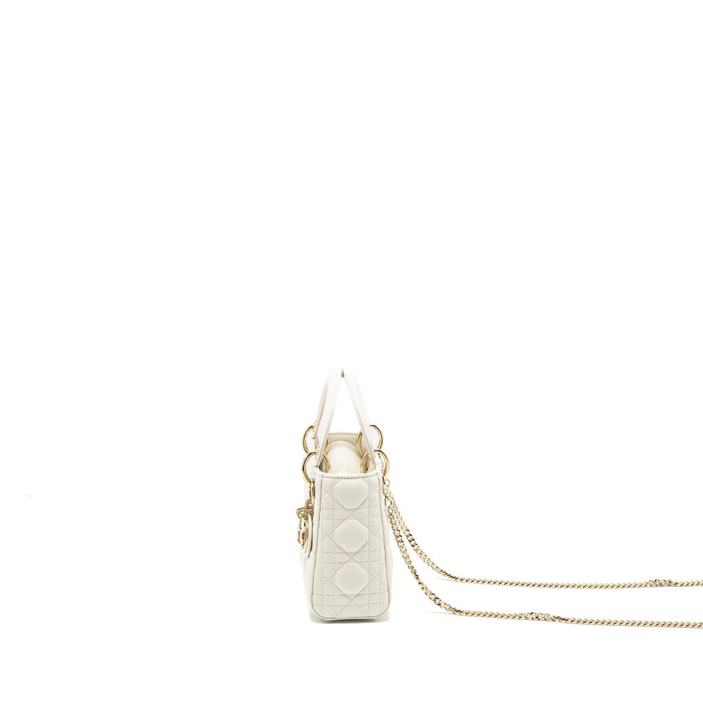 DIOR MINI LADY DIOR LAMBSKIN WHITE LGHW