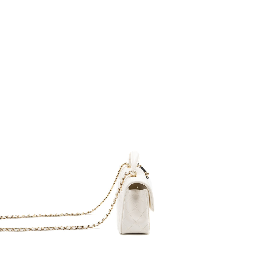 CHANEL TOP HANDLE MINI RECTANGULAR FLAP BAG LAMBSKIN WHITE LGHW (MICROCHIP)