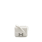 HERMES MINI CONSTANCE EVERCOLOR/ALLIGATOR MISSISSIPPIENSIS LISSE BUCKLE NEW WHITE / GRIS CIMENT SHW