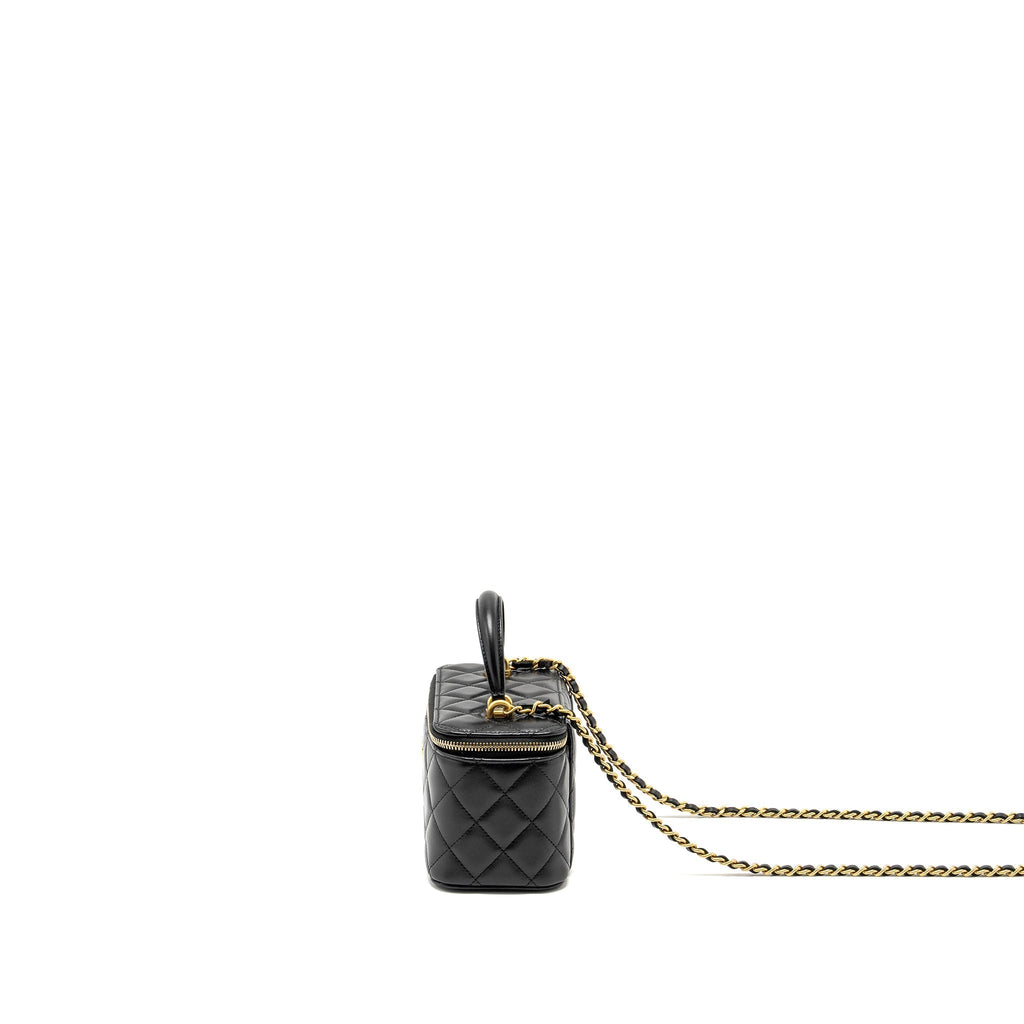 CHANEL TOP HANDLE LONG VANITY WITH CHAIN LAMBSKIN BLACK GHW