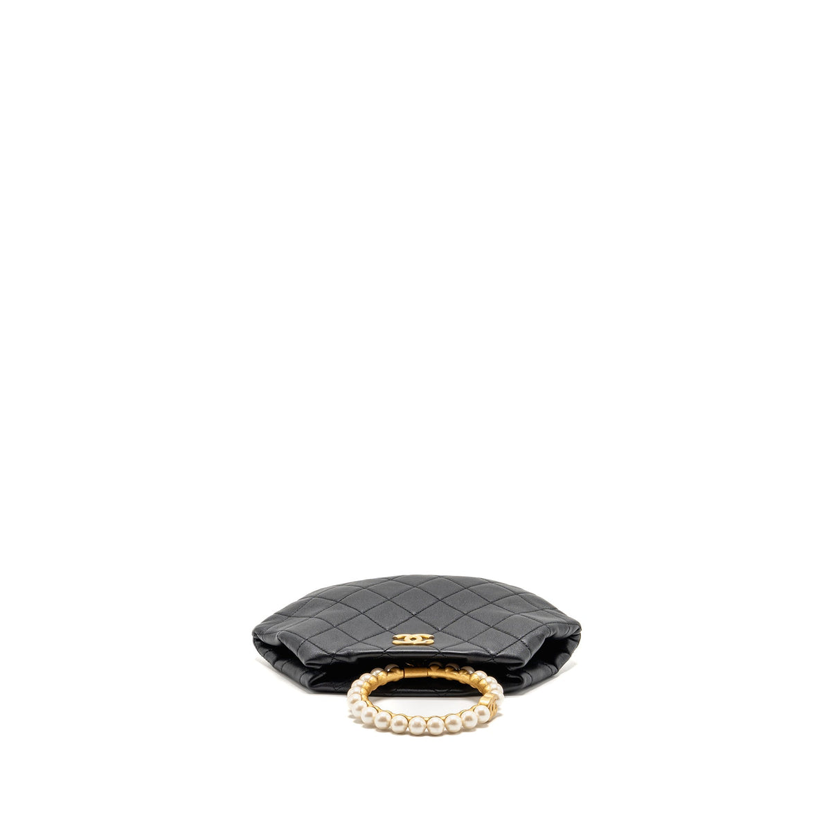 Chanel Pearl Crown Handle Clutch Lambskin Black GHW (Microchip)