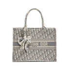 DIOR MEIDUM BOOK TOTE DIOR OBLIQUE EMBROIDERY CANVAS ECRU/GREY